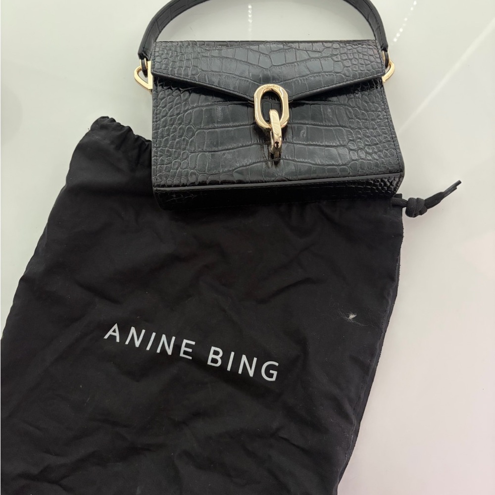 Anine Bing Black Colette Croc-Embossed Handbag NEVER USED